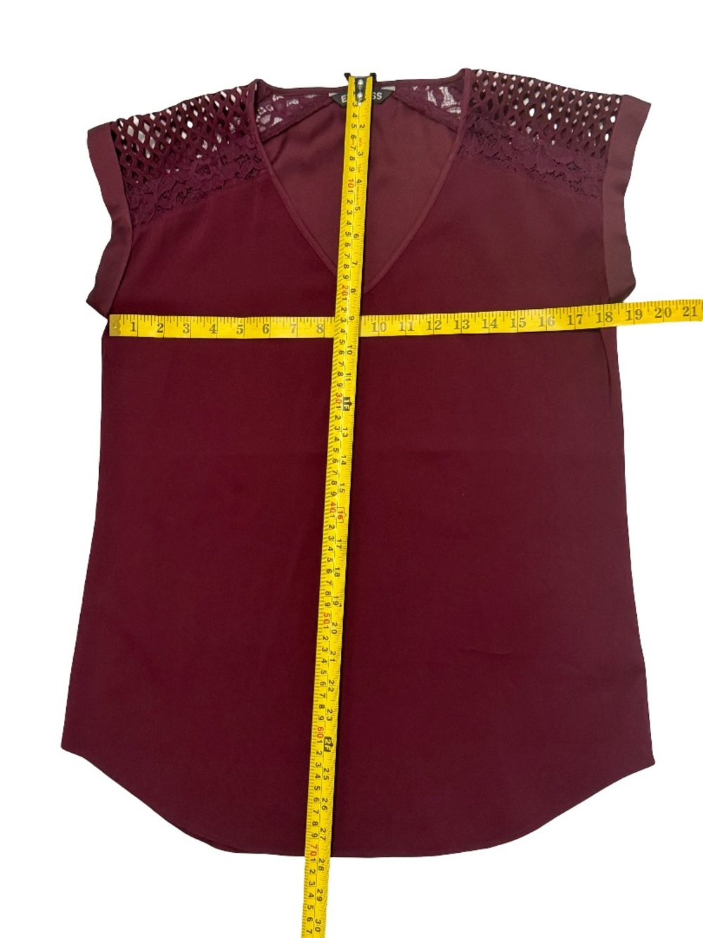 Express Women's V-Neck Burgundy Lace-Trim Top - Picture 8 of 9